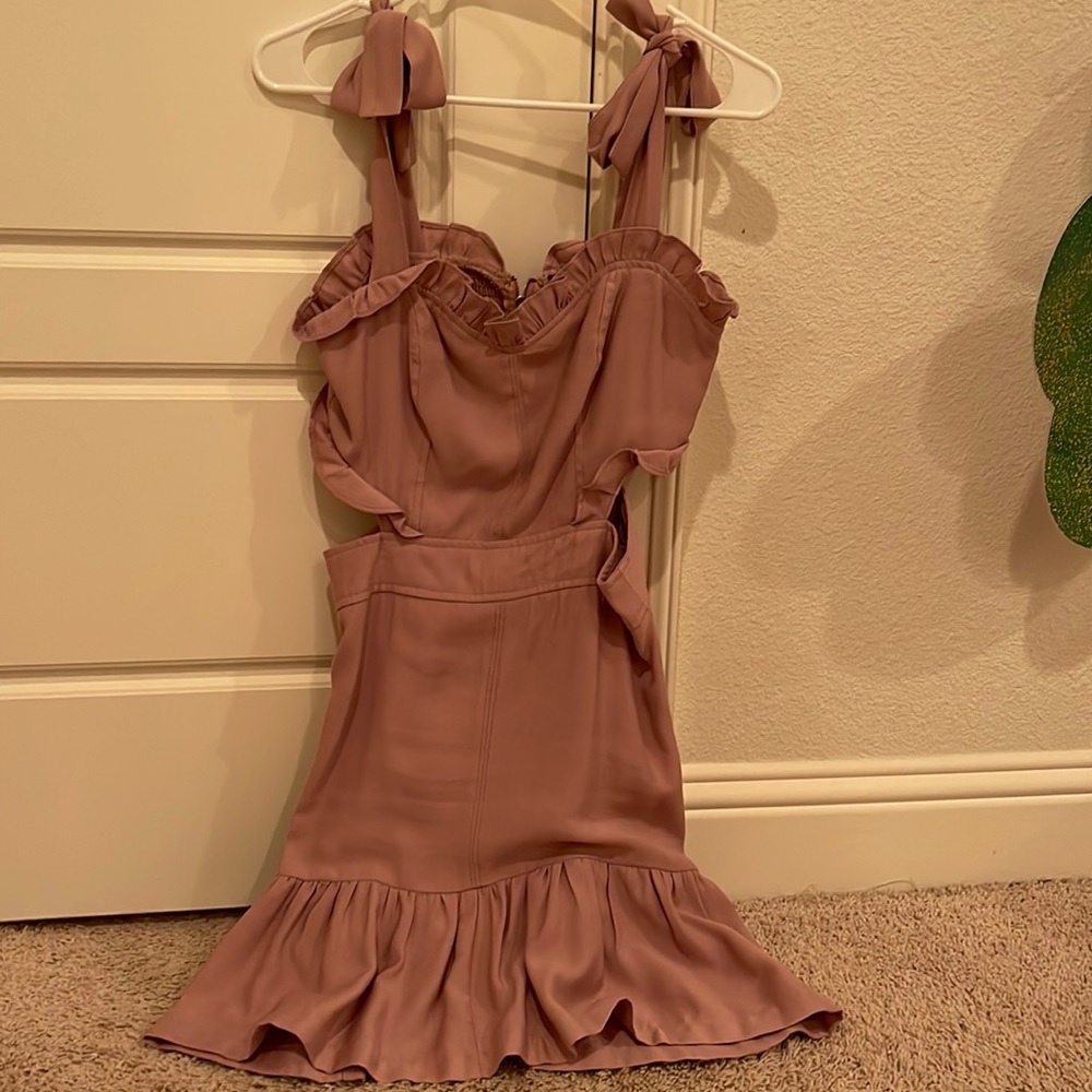 Mauve dress with tie straps and side cut outs